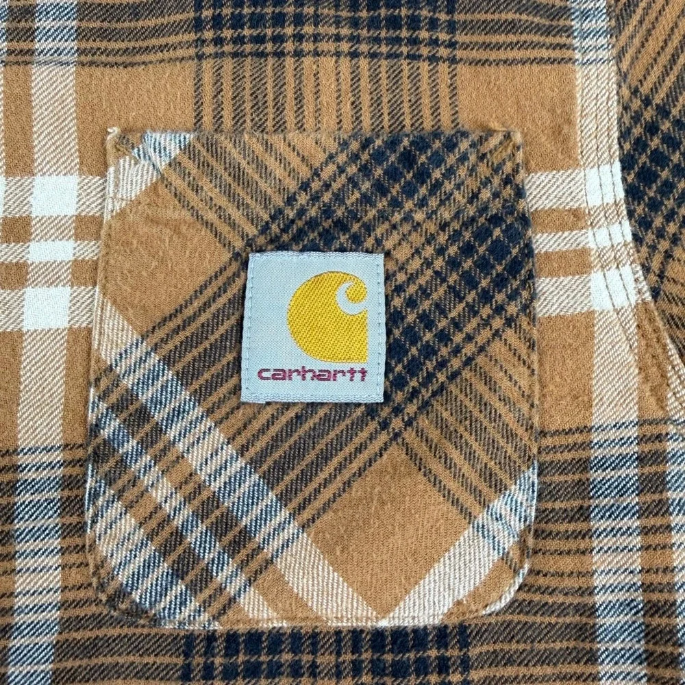 Carhartt Kids Brown Plaid Flannel Long Sleeve‎ Button Up Shirt Size S  (8-10)